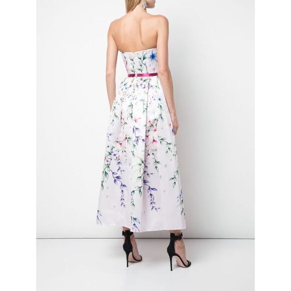 Marchesa Strapless Printed Mikado Corseted Dress - Picture 6 of 12